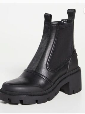 Tory Burch Black Leather Lug-Sole Chelsea Platform Booties